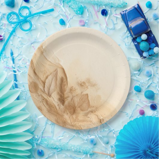 Botanische Elfenbein-Bohemische texturierte Hochze Pappteller (Party)