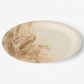 Botanische Elfenbein-Bohemische texturierte Hochze Pappteller (Schrägansicht)