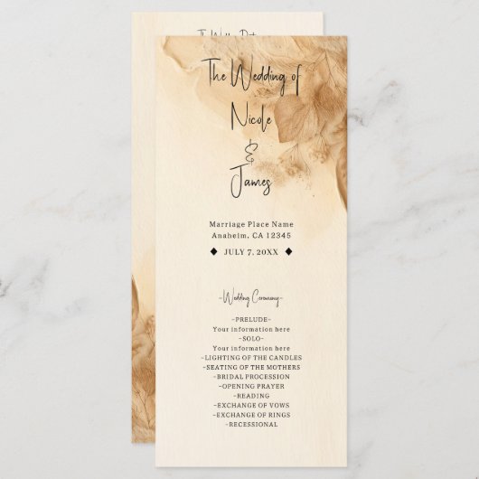 Botanische Elfenbein-Bohemische texturierte Hochze Programm (Vorne/Hinten)