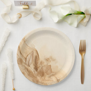 Botanische Elfenbeincreme-Boheme-Textur-Hochzeit Pappteller