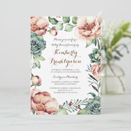 Botanische Elfenbeinflora Wasserfall Kinderdusche Einladung (Stehend Vorderseite)