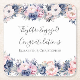 Botanische Engagement-Partei für Navy Blue Pink Fl Rechteckiger Pappuntersetzer