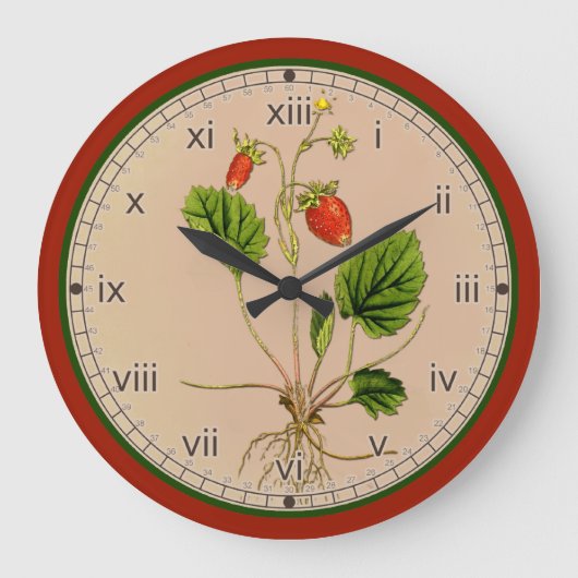 Botanische Erdbeeruhr in 3 Stilen Große Wanduhr (Vorderseite)