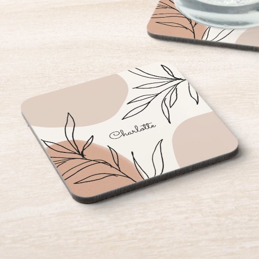 Botanische Erdtone mit Namen Getränkeuntersetzer (Linke Seite)