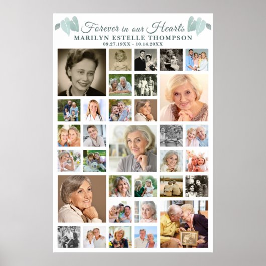 Botanische Erinnerungsherzen 33 FotoCollage Poster (Vorne)