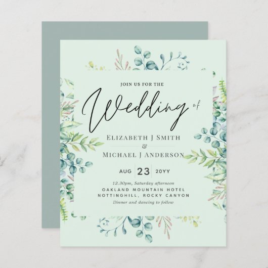 Botanische Eukalyptus-Blätter Hochzeiten Einladung (Vorne/Hinten)