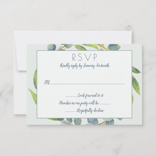 Botanische Eukalyptus-Blätter Hochzeiten von RSVP- Einladung (Vorderseite)