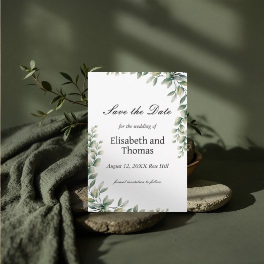 Botanische Eukalyptus-Blätter Save the Date Karte