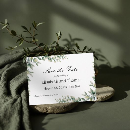 Botanische Eukalyptus-Blätter Save the Date Karte