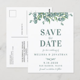 Botanische Eukalyptus-Foliage-Hochzeit speichert d Postkarte