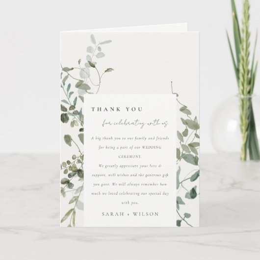 Botanische Eukalyptus-Hochzeit Dankeskarte (Vorderseite)