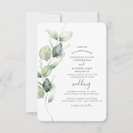Botanische Eukalyptus-Hochzeit Einladung (Vorderseite)
