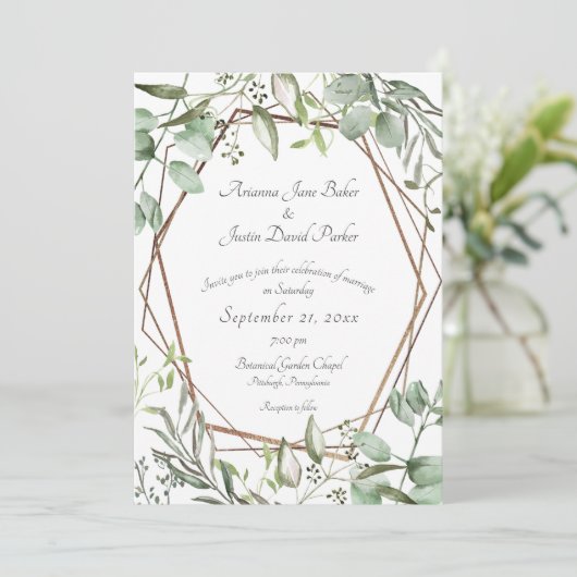 Botanische Eukalyptus-Hochzeit in Wald I Einladung (Stehend Vorderseite)