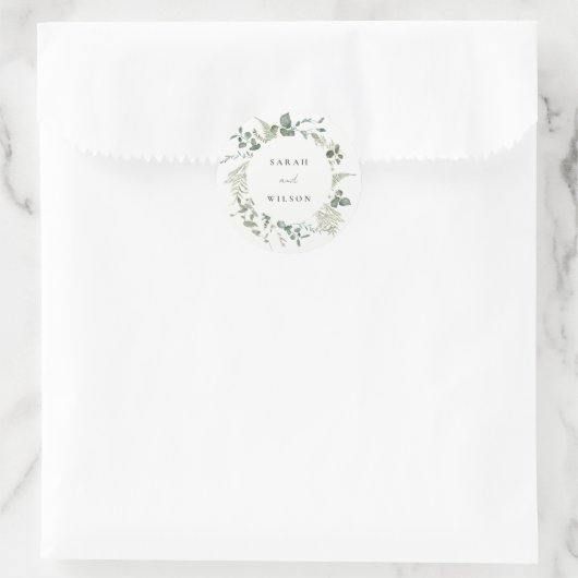 Botanische Eukalyptus-Hochzeit Runder Aufkleber (Tasche)