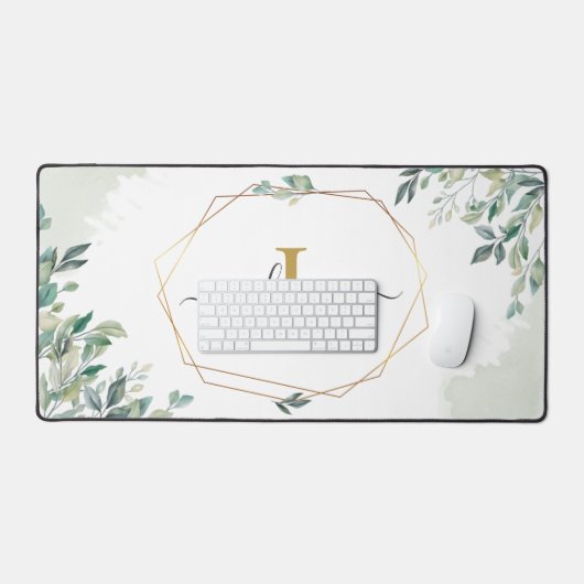 Botanische Eukalyptus Monogram Script Schreibtischunterlage (Tastatur & Maus)