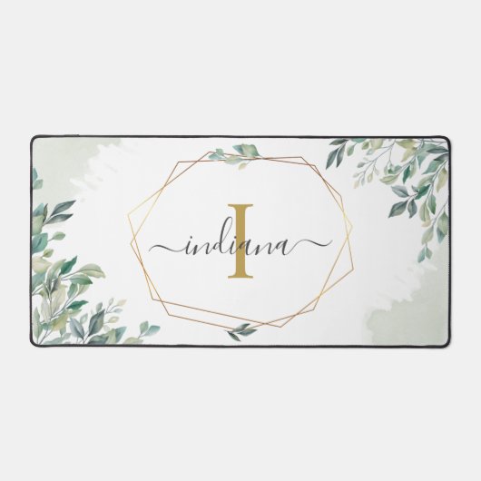 Botanische Eukalyptus Monogram Script Schreibtischunterlage (Vorderseite)