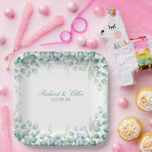 Botanische Eukalyptus-Platte für Hochzeitsfeier Pappteller (Party)