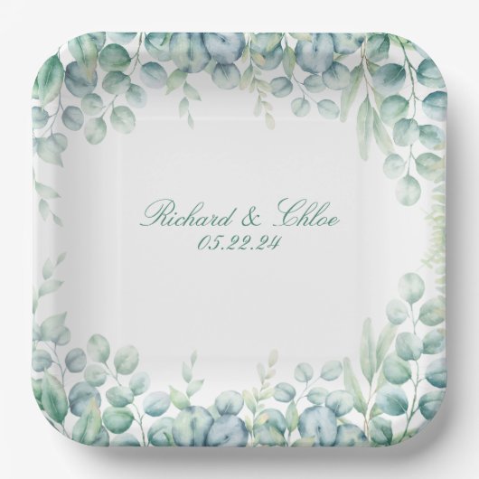 Botanische Eukalyptus-Platte für Hochzeitsfeier Pappteller (Vorderseite)