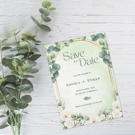 Botanische Eukalyptus-Sage-Grün-Gartenhochzeit Save The Date