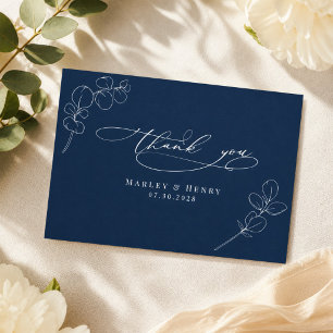 Botanische Eukalyptusblätter Navy Blau Hochzeit Dankeskarte