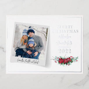 Botanische Familien-Foto Weihnachten Silber Folien Feiertagspostkarte