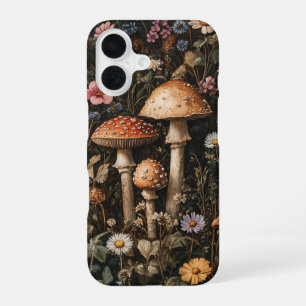 Botanische fantastische Pilze und Wildblumen iPhone 16 Hülle