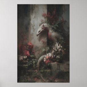 Botanische Fantasy-Drachenkunst, gothische Kreatur Poster