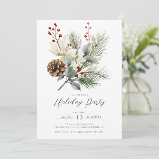 Botanische Feier am Pine Branch Winter Einladung (Stehend Vorderseite)
