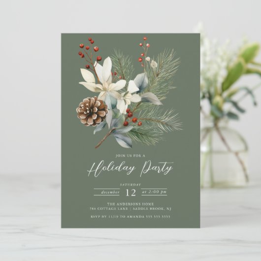 Botanische Feier am Pine Branch Winter Einladung (Stehend Vorderseite)
