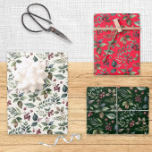 Botanische Feierlichkeit Grün und Berries Weihnach Geschenkpapier Set