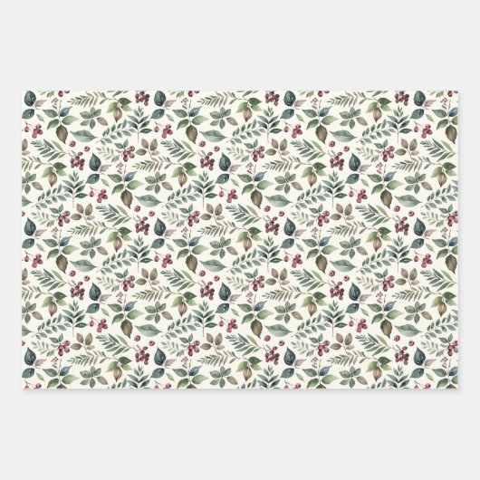 Botanische Feierlichkeit Grün und Berries Weihnach Geschenkpapier Set (Vorderseite)
