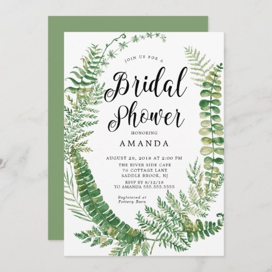 Botanische Fern Bridal Dusche Einladung (Vorne/Hinten)