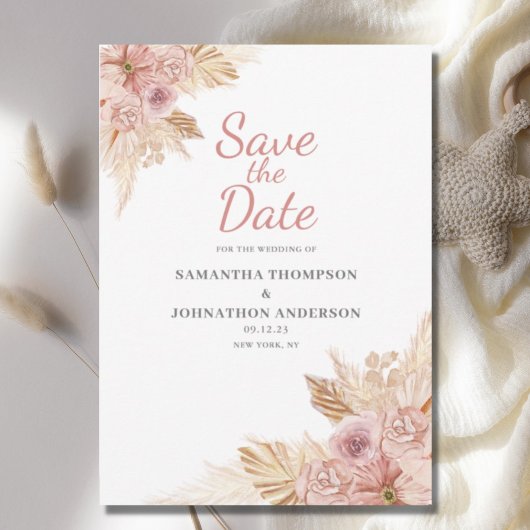 Botanische Flachkarte Pink Boho Save the Date