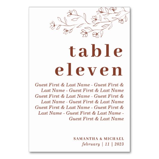 Botanische Flora Gäste des Terracotta Indie Sitzpl Tischnummer (Rückseite)