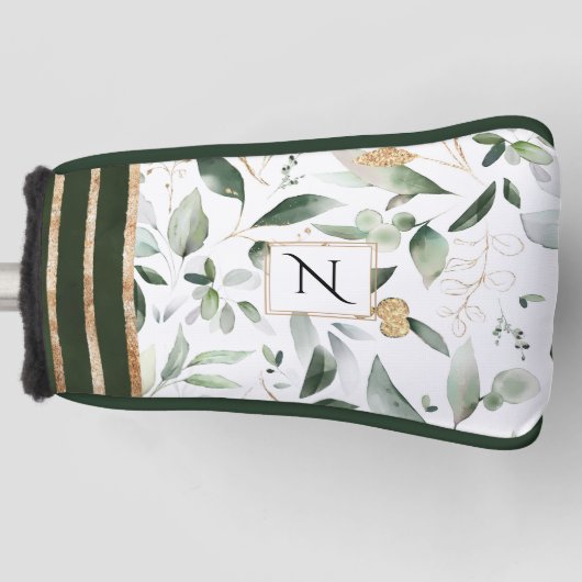 Botanische Flora-Glitzer-Monogramm Golf Headcover (Vorderseite)
