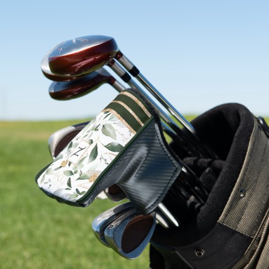 Botanische Flora-Glitzer-Monogramm Golf Headcover (In Situ)