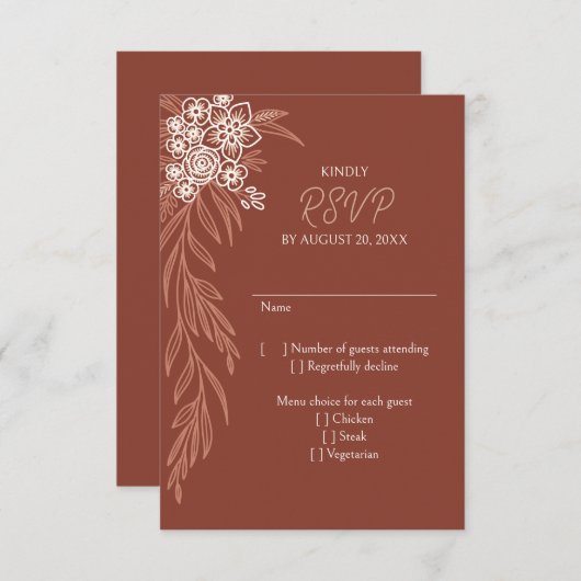 Botanische Flora Hochzeit RSVP Karte (Vorne/Hinten)