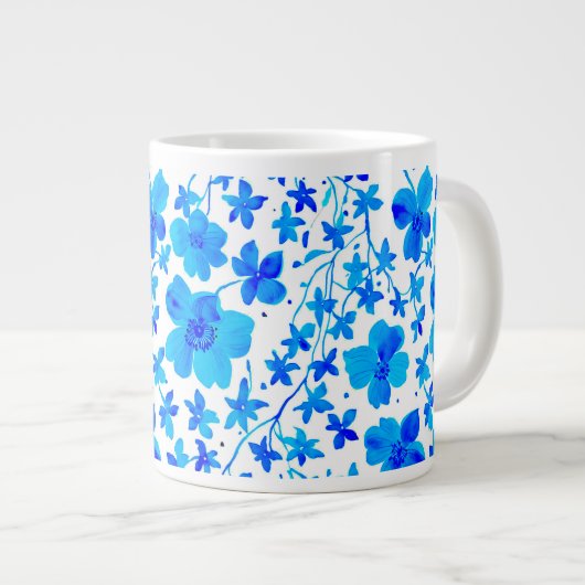 Botanische Flora in Deep Blue und White Jumbo-Tasse (Vorderseite Rechts)