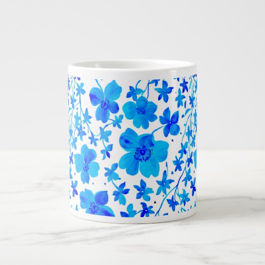 Botanische Flora in Deep Blue und White Jumbo-Tasse (Vorderseite)
