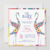 Botanische Flora Storch Baby Dusche Einladung (Vorderseite)