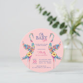 Botanische Flora Storch Baby Dusche Einladung (Stehend Vorderseite)