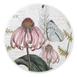 Botanische Flora-Vintag-Schmetterling-Hütte Elfenb Keramikknauf