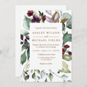 Botanische Flora Wasserfarbengrenze Moderne Hochze Einladung (Vorne/Hinten)