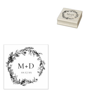 Botanische Floral Monogramm Hochzeit Gummistempel