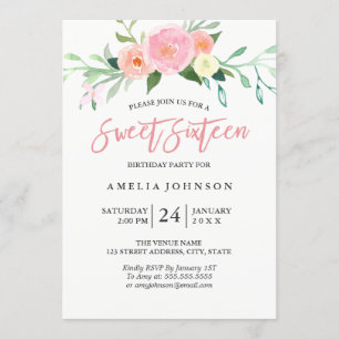 Botanische Florale Aquarell Sweet Sixteen Karte