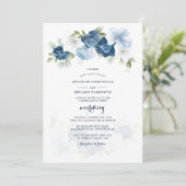 Botanische florale Dusty Blue Script Hochzeit Einladung (Stehend Vorderseite)