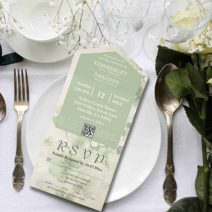Botanische Florale Grüne Chartreuse Irische QR-Cod All In One Einladung