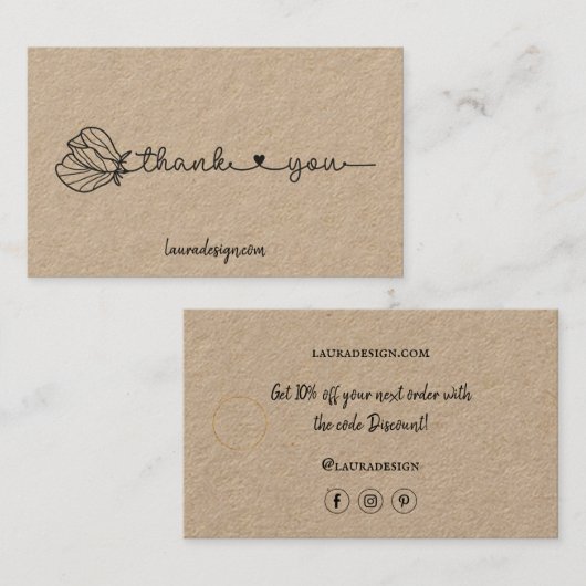 Botanische florale Kraft Logo-Minimal Vielen Dank Visitenkarte (Vorne/Hinten)