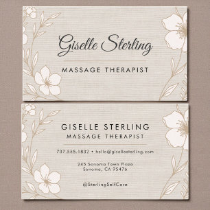 Botanische Florale Leinen-Massagetherapeutin Visitenkarte