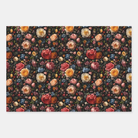 Botanische florale Moody Baroque Antikes niederlän Geschenkpapier Set (Vorderseite 2)